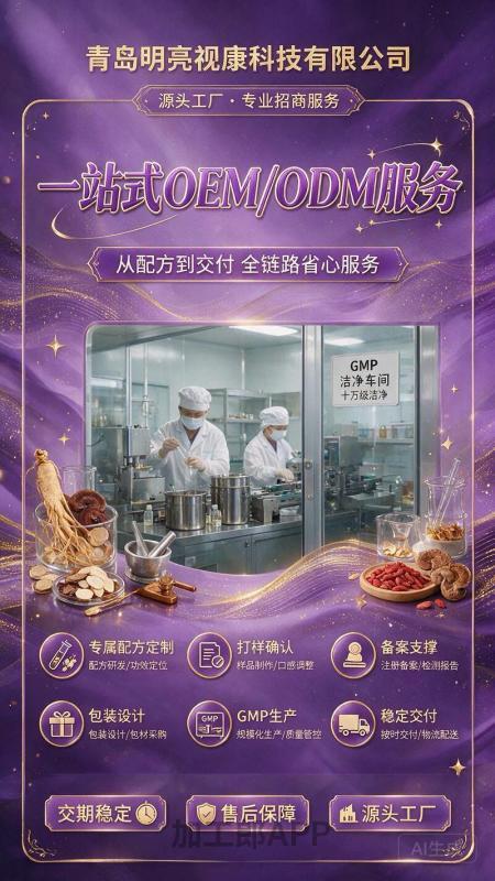 大健康产品OEMODM代工青岛明亮视康科技有限公司，工厂有SC食品生产资质，